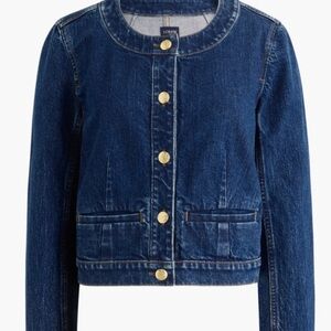 J. Crew  Factory Dark Blue Collarless Lady Denim Jacket with Gold Buttons Sz 20